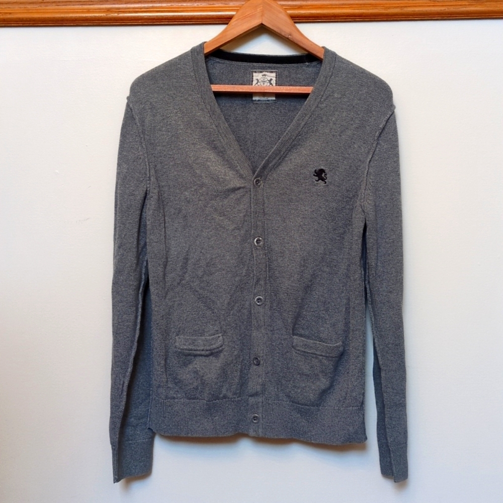 Y2K Express Mens S Cardigan Sweater Gray 🩶 Button Up Down Small Grandpa Cotton